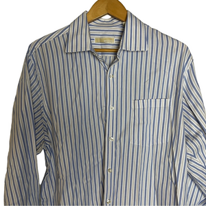 Michael Kors Men's Blue Striped Dress Cotton Shirt 16.5 34/35 Office Workwear